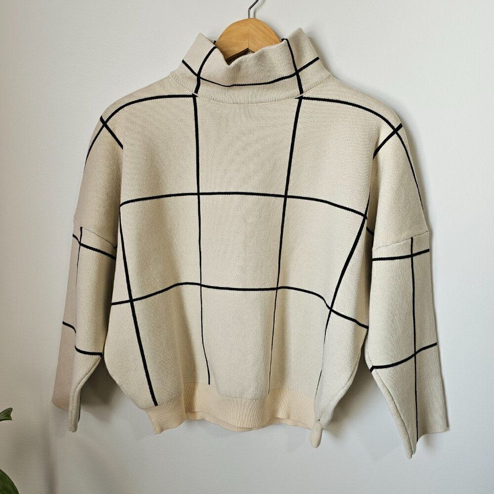 EUC LIKE NEW CHICWISH GRID WOOL BLEND MOCK NECK PULLOVER SWEATER SIZE M